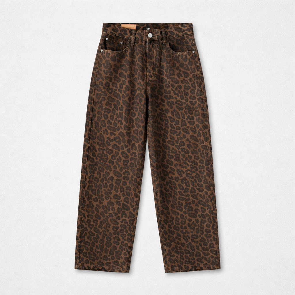 Pantaloni Jeans Leopardati gamba dritta