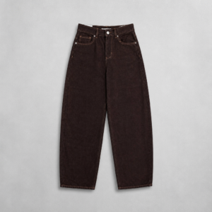 Jeans Barrel Leg a Vita Alta Marrone Cioccolato –