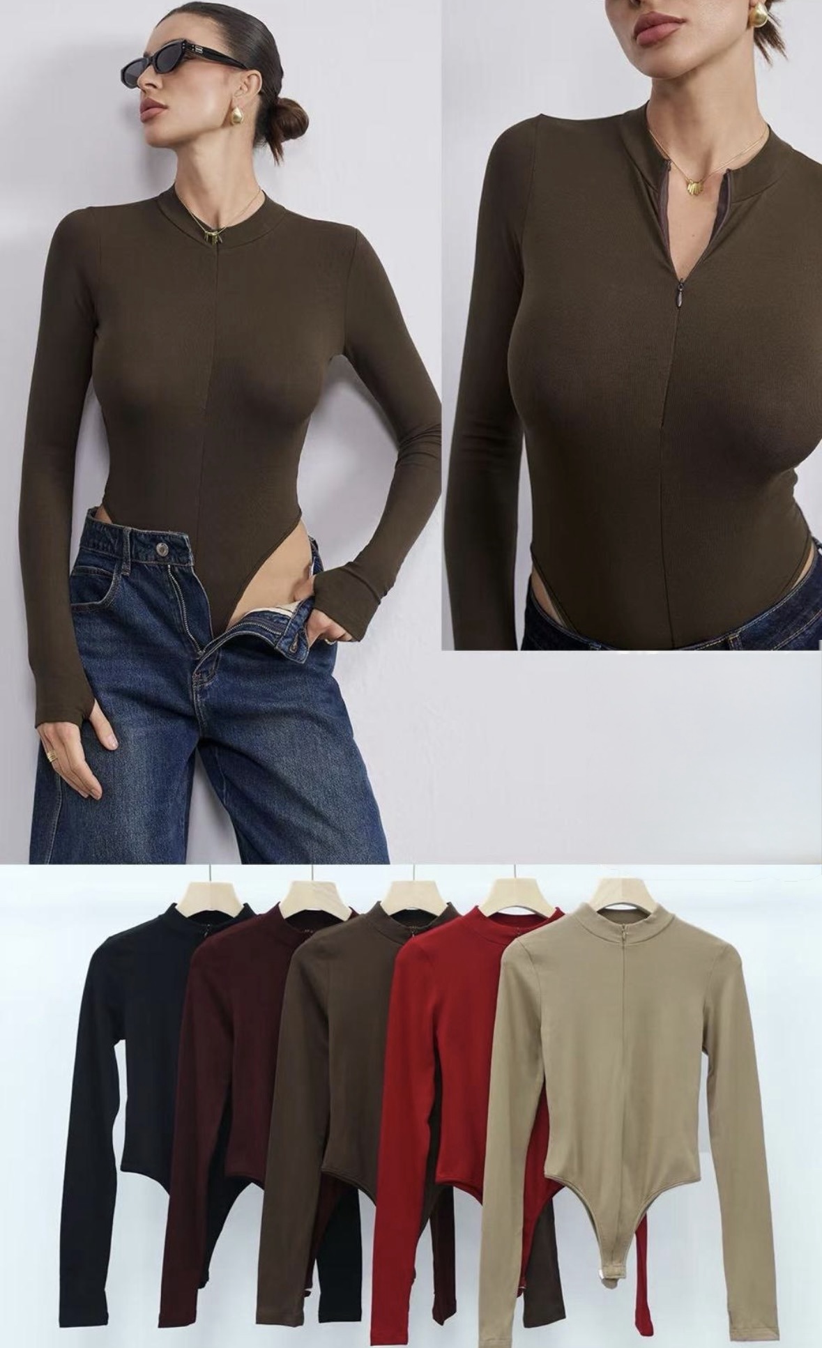 Body con collo e mezza zip- modello versatile ed elegante - immagine 3