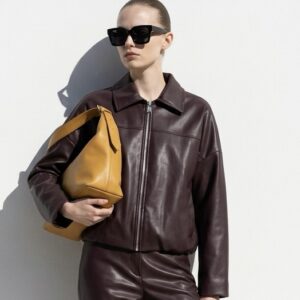 Giacca Bomber in Ecopelle Borgogna da Donna | Modello Valentina