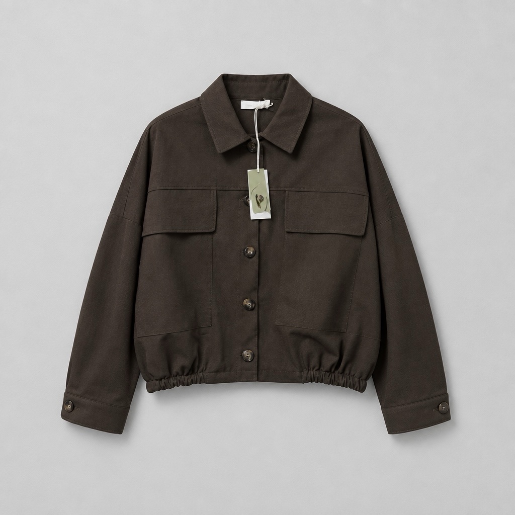 Giacca utility corta in twill marrone