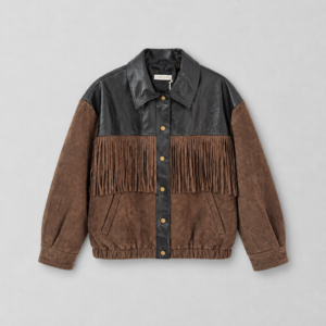 Giacca Bomber Bicolore Stile Western con Frange