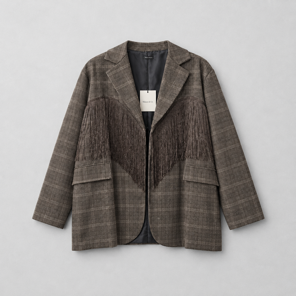 Blazer Tartan Oversize con Frange Country-Chic - immagine 2