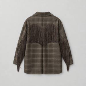 Blazer Tartan Oversize con Frange Country-Chic