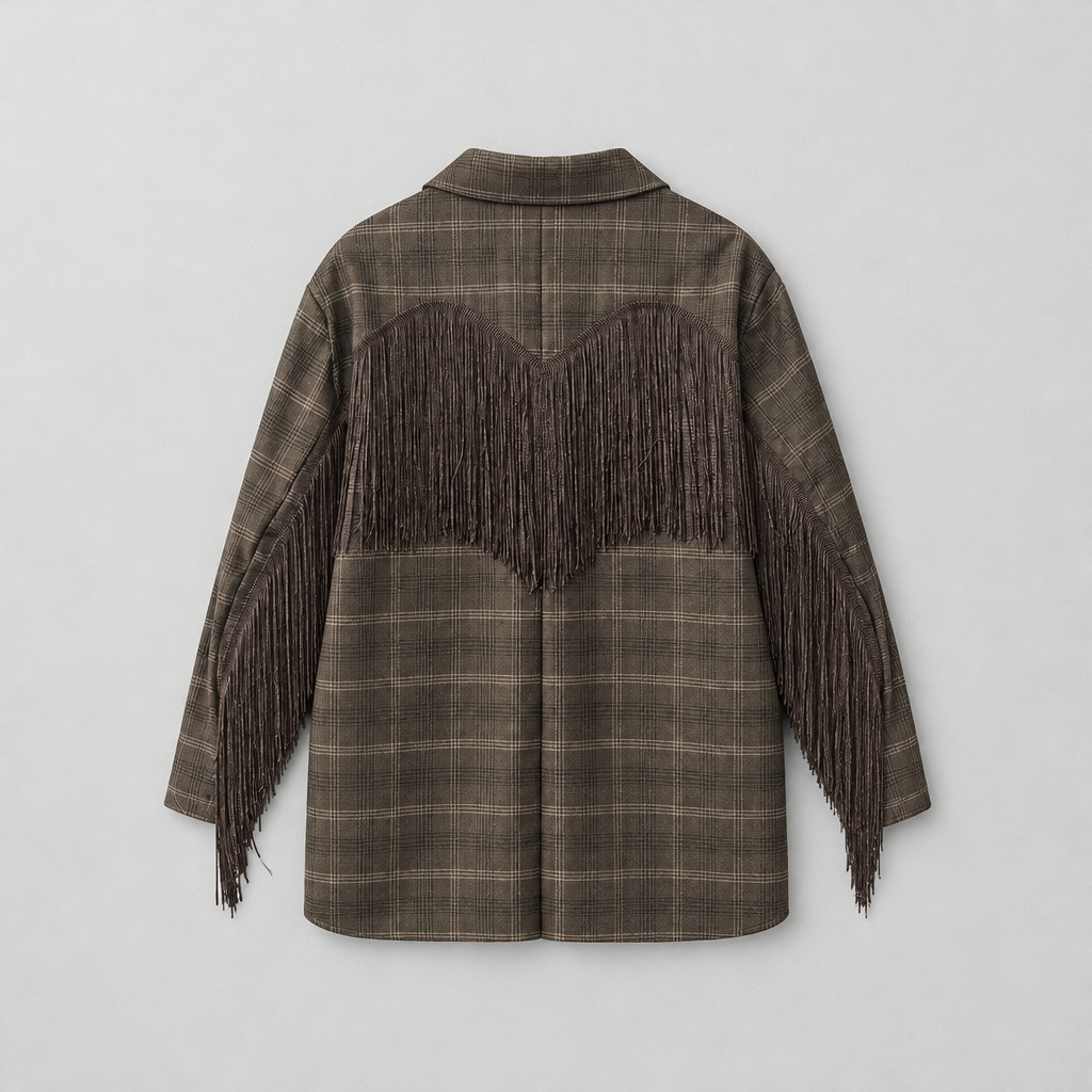 Blazer Tartan Oversize con Frange Country-Chic
