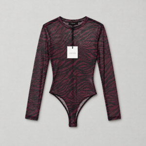 Body a Maniche Lunghe Tulle Zebrato Bordeaux – LUMINA