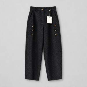 Pantaloni Crossover con Bottoni Dorati Stile Militare – Grigio Antracite Effetto Melange
