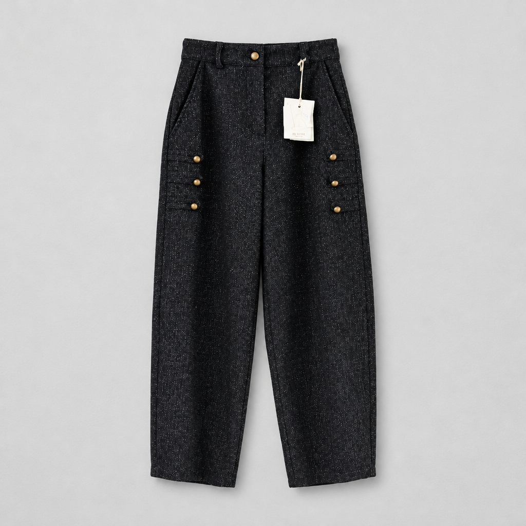 Pantaloni Crossover con Bottoni Dorati Stile Militare – Grigio Antracite Effetto Melange