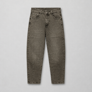 Jeans Barrel Leg in Denim Lavato - Marrone Fango / Washed Mud