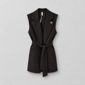 Gilet Blazer Sartoriale con Cintura e Spilla Corona
