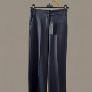 Pantalone Sartoriale Wide-Leg Blu navy fiammato Vita Alta